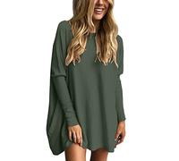 Generisch Pull élégant pour femme - Grande taille - Tunique à manches longues pour leggings - Haut d'automne polyvalent avec motif tombé tendance, Vert armée., XL