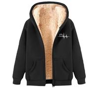 Generisch Pull en grosse maille pour femme - Chaud - Couleur unie - Cardigan Sorbet à capuche - Sweatshirt - Veste à fermeture éclair - Pull doudou, Noir , L