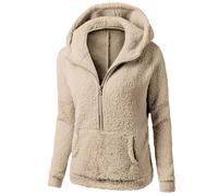 Generisch Pull en polaire chaud avec fermeture éclair pour femme - Veste d'hiver douce et décontractée comme vêtement d'extérieur tendance par temps froid, kaki, XXL