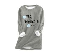 Generisch Pull en polaire pour femme - Sans capuche - Chaud - Grande taille - Couleur unie - Pull long - Col rond - Manches longues - En peluche - Loungewear - T-shirt de sport, gris, L