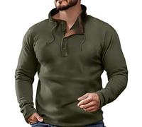 Generisch Pull en polaire pour homme - Pull d'hiver chaud pour homme - Sweat-shirt avec bouton Down et cordon de serrage - Pull rétro - Col montant - Sweat-shirt quotidien - Sport, vert, XL