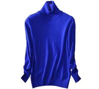 Generisch Pull en tricot à col roulé pour femme, coupe surdimensionnée élégante avec structure côtelée douce et chaude pour les journées fraîches, bleu, 3XL
