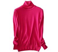 Generisch Pull en tricot à col roulé pour femme, coupe surdimensionnée élégante avec structure côtelée douce et chaude pour les journées fraîches, rouge, XL