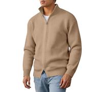 Generisch Pull en tricot à col roulé pour homme avec fermeture éclair - Automne - Hiver - Avec poches - Cardigan en tricot - Pull à manches longues - Pull en tricot - Pull d'hiver, O Kaki, 4XL