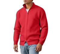 Generisch Pull en tricot à col roulé pour homme avec fermeture éclair - Automne - Hiver - Avec poches - Cardigan en tricot - Pull à manches longues - Pull en tricot - Pull d'hiver, O rouge., 4XL