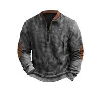 Generisch Pull en tricot à demi-fermeture éclair pour homme, sans capuche, pull à motif tressé, sweatshirts à patchs, col montant, pull d'hiver chaud et confortable pour homme, Gris 6., L