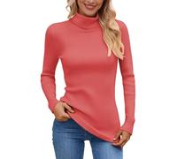 Generisch Pull en tricot doux avec col roulé pour une chaleur agréable en hiver, idéal comme chemisier décontracté au quotidien en voyage, Rouge pastèque, taille unique