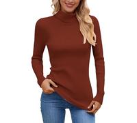 Generisch Pull en tricot doux avec col roulé pour une chaleur agréable en hiver, idéal comme chemisier décontracté au quotidien en voyage, Brique rouge., taille unique