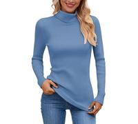Generisch Pull en tricot doux avec col roulé pour une chaleur agréable en hiver, idéal comme chemisier décontracté au quotidien en voyage, bleu ciel, taille unique
