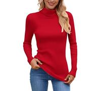 Generisch Pull en tricot doux avec col roulé pour une chaleur agréable en hiver, idéal comme chemisier décontracté au quotidien en voyage, rouge, taille unique