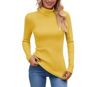 Generisch Pull en tricot doux avec col roulé pour une chaleur agréable en hiver, idéal comme chemisier décontracté au quotidien en voyage, jaune, taille unique