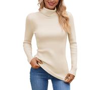 Generisch Pull en tricot doux avec col roulé pour une chaleur agréable en hiver, idéal comme chemisier décontracté au quotidien en voyage, beige, taille unique