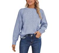 Generisch Pull en tricot pour femme avec différents motifs structurés - Pull décontracté à col rond avec détails ajourés - Pull confortable pour un look décontracté d'automne, Style_l01 Bleu, XL