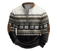 Generisch Pull en tricot pour homme de style norvégien avec col Troyer - Pull d'hiver chaud avec patchs aux coudes - Pull traditionnel pour homme