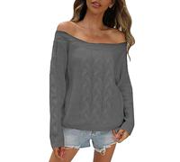 Generisch Pull femme 2023 - Pull rose d'hiver pour femme, élégant pull en tricot à épaules dénudées pour un charme charmant, gris, L