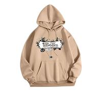 Generisch Pull Femme Alphabet Halloween Mode Cool Hiver Manches Longues Cordon de Serrage Pull à Capuche Pull Blanc, kaki, M