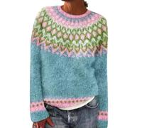 Generisch Pull Femme Hiver Norvégien Col Rond Pull de Noël Décontracté Lâche Femme Pull à Manches Longues Pull Tricoté Pull Hiver Chaud Haut Élégant Pull Hiver S-4XL, Z01 rose., XL