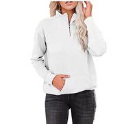 Generisch Pull Femme Hiver Poche zippée Couleur Unie Manches Longues Chaud Sweatshirt Top 2025, Blanc., XL
