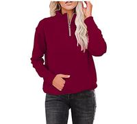 Generisch Pull Femme Hiver Poche zippée Couleur Unie Manches Longues Chaud Sweatshirt Top 2025, Bordeaux, 4XL