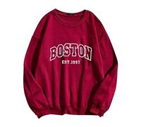 Generisch Pull Femme Hoodie 2023 Pull sans Capuche sans Chapeau Sweat-shirt Sportif Décontracté Top Lettres Imprimé Multicolore, Bordeaux, XL