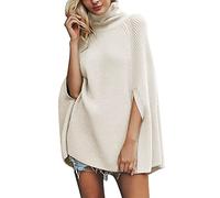 Generisch Pull Femme Pull Tricoté Pull Élégant Noël Col Roulé Pull Femme Cape Poncho Style Européen Américain Écharpe Tricotée, Blanc., L