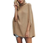 Generisch Pull Femme Pull Tricoté Pull Élégant Noël Col Roulé Pull Femme Cape Poncho Style Européen Américain Écharpe Tricotée, marron, M
