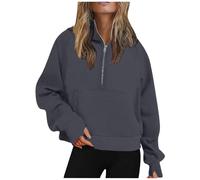 Generisch Pull Femme Robe Chemise Boutonnée Manches Longues Poches Coton Taille Couleur Unie Longueur Midi, GY2., M