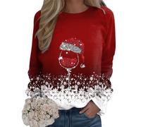 Generisch Pull Femme Sweat-shirt Femme avec Imprimé « Joyeux Noël » Col rond Pull Hauts Décontracté Manches longues Chemises d'entraînement Chemisier ample, Bordeaux, 3XL