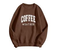 Generisch Pull Femme Sweatshirt avec Lettres imprimées Coffee Weather Manches Longues Col Rond Chemise Ample Pull Blouses Casual Automne Tops, café, XL