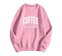 Generisch Pull Femme Sweatshirt avec Lettres imprimées Coffee Weather Manches Longues Col Rond Chemise Ample Pull Blouses Casual Automne Tops, Rose, XL