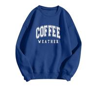 Generisch Pull Femme Sweatshirt avec Lettres imprimées Coffee Weather Manches Longues Col Rond Chemise Ample Pull Blouses Casual Automne Tops, bleu, XL