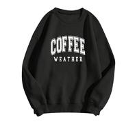 Generisch Pull Femme Sweatshirt avec Lettres imprimées Coffee Weather Manches Longues Col Rond Chemise Ample Pull Blouses Casual Automne Tops, Noir , XL