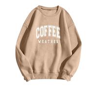 Generisch Pull Femme Sweatshirt avec Lettres imprimées Coffee Weather Manches Longues Col Rond Chemise Ample Pull Blouses Casual Automne Tops, kaki, XL
