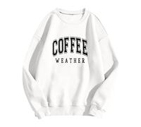 Generisch Pull Femme Sweatshirt avec Lettres imprimées Coffee Weather Manches Longues Col Rond Chemise Ample Pull Blouses Casual Automne Tops, Blanc., XL