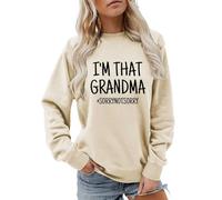 Generisch Pull Femme Sweatshirt sans Capuche Pull Manches Longues Automne Drôle Mamie Vie T-shirt à Col Rond Pull Décontracté à Manches Longues pour Femme Doux Confortable pour Le Quotidien, beige, XL