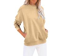 Generisch Pull Femme Sweatshirt Uni Manches Longues Col Rond Pull Automne Hiver Femmes Décontracté Haut Sport Sans Capuche Chemisier Tops Streetwear Adolescentes Filles, beige, XXL