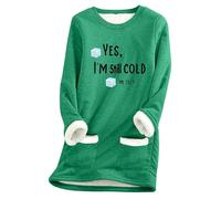Generisch Pull Femme T-shirt Manches Longues Sans Capuche Sweat-shirt Pull Automne Femme Manches Longues Col Rond Polaire Poche "Yes IM Still Old" Pull Imprimé Sweat-Shirt Épais Chaud Haut Hiver, vert