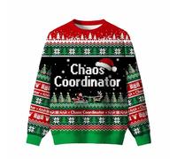 Generisch Pull festif à col rond comme haut décontracté à manches longues avec un toucher doux pour les tenues quotidiennes d'hiver, rouge, XXL