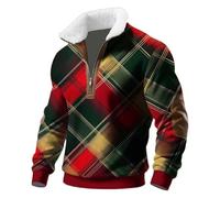 Generisch Pull festif à manches longues avec demi-fermeture éclair sur le col, doublure intérieure chaude pour un sweat imprimé élégant et optimal, rouge, 3XL