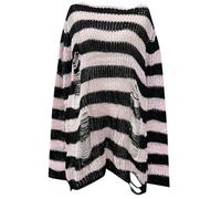 Generisch Pull gothique punk grunge à manches longues pour femme - Col rond - Rayé déchiré - Long pull en tricot - Pull long - Hauts - Pull gothique Hollow Out Streetwear, P rose., taille unique
