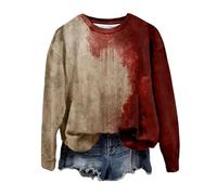Generisch Pull Halloween Femme Halloween Taches de sang Lettres Imprimé Col Rond Manches Longues Pull Sweatshirt Décontracté Automne Hiver Basique Top pour Costume de Fête Mon Compte, rouge, M