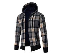 Generisch Pull Homme Hiver à Manches Longues Cardigan Plus Pull à Capuche en Velours Veste Grille, gris, M