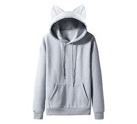 Generisch Pull Homme Sweatshirt Sweat à Capuche 2023 Hiver Chat Oreille Polaire Couple Couleur Unie Avec Capuche Femmes Sweat à Capuche pour Femme, gris, M