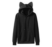 Generisch Pull Homme Sweatshirt Sweat à Capuche 2023 Hiver Chat Oreille Polaire Couple Couleur Unie Avec Capuche Femmes Sweat à Capuche pour Femme, Noir , XXL