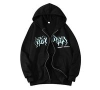 Generisch Pull Homme Veste Zip Up Hoodies Hip Hop Sweatshirt Imprimé Veste à Capuche Street Mode Unisexe Cordon de Serrage Veste de survêtement avec E des Années 90 Filles Top Sweatshirt Homme Grandes
