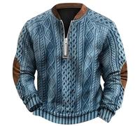 Generisch Pull Hommes Mode Hommes Grande Taille Décontracté Impression Numérique 3D Pull Tricoté Tissu Demi-Fermeture Éclair Col Rond Pull à Capuche Hommes Sweatshirts Robe, bleu ciel, 3XL