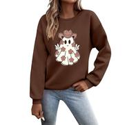 Generisch Pull imprimé Halloween pour femme Veste de lit d'hiver, café, S