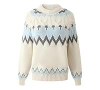 Generisch Pull norvégien pour femme avec détails torsadés - Pull classique en tricot de style scandinave - Pull d'hiver avec motif Fair-Isle, Style_v01 Blanc, M