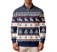 Generisch Pull norvégien Pull de Noël Homme Drôle Élégant Norvégien Pull de Noël sans Capuche avec Fermeture Éclair Hiver Vintage Manches Longues Rever Noël Motif Norvégien Sweater XL