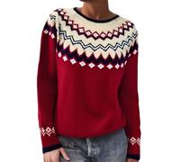 Generisch Pull norvégien rouge et crème pour femme - Pull en tricot avec motif traditionnel FairIsle - Pull d'hiver avec motif jacquard au niveau du col, Style_l01 rouge, M